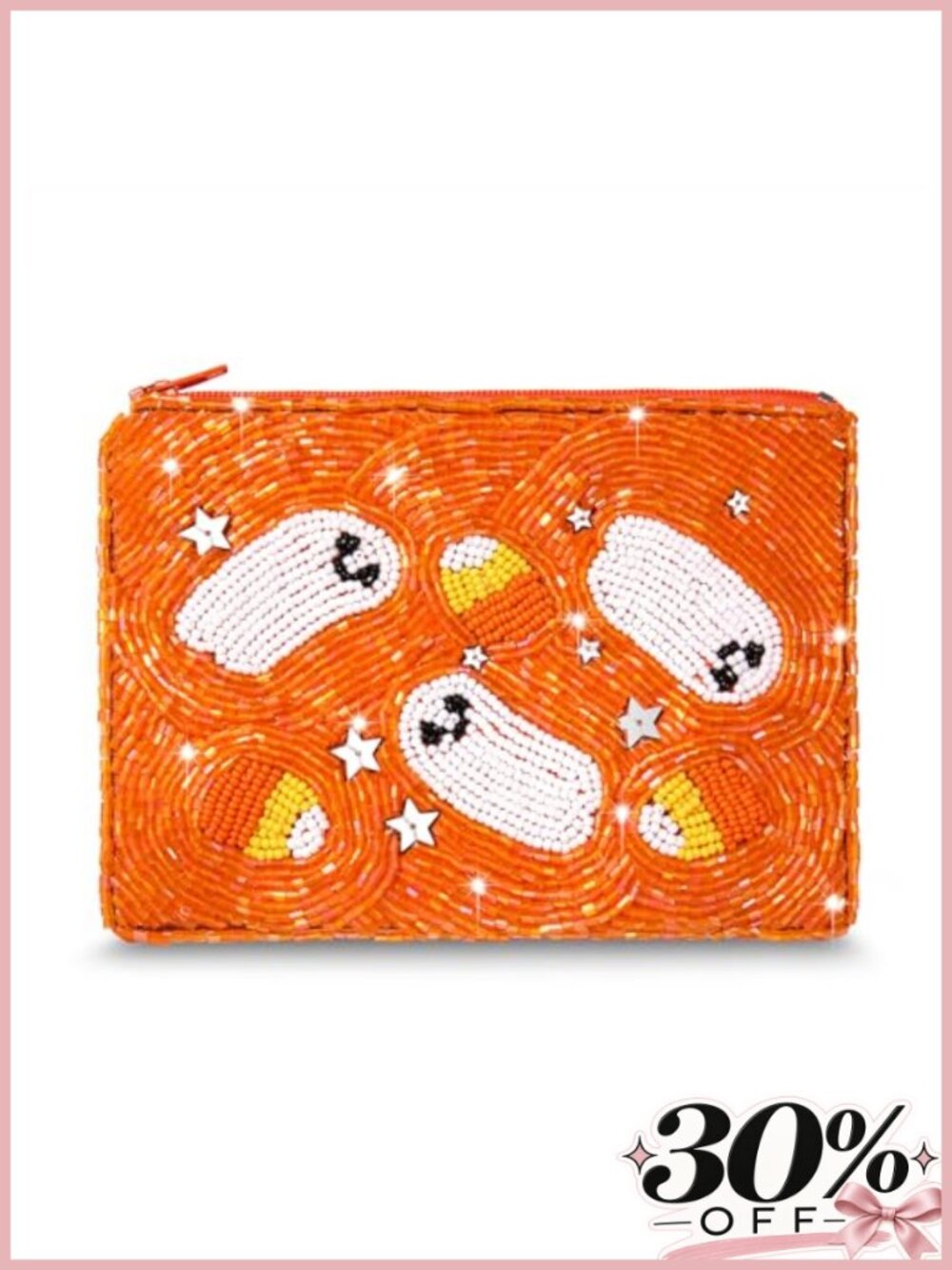 Halloween Beaded Coin Purse Pouch Zipper Multicolor
